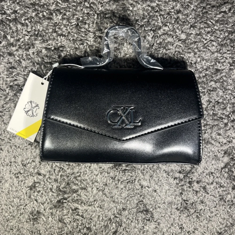 CXL‎ by Christian Lacroix Crossbody Bag Womens Black Line Matte Patent MSRP $88